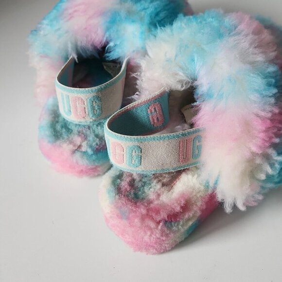 UGG | Fluff Yeah Slides Slippers Blue Pink Cotton Candy Sz 6 - Picture 4 of 5